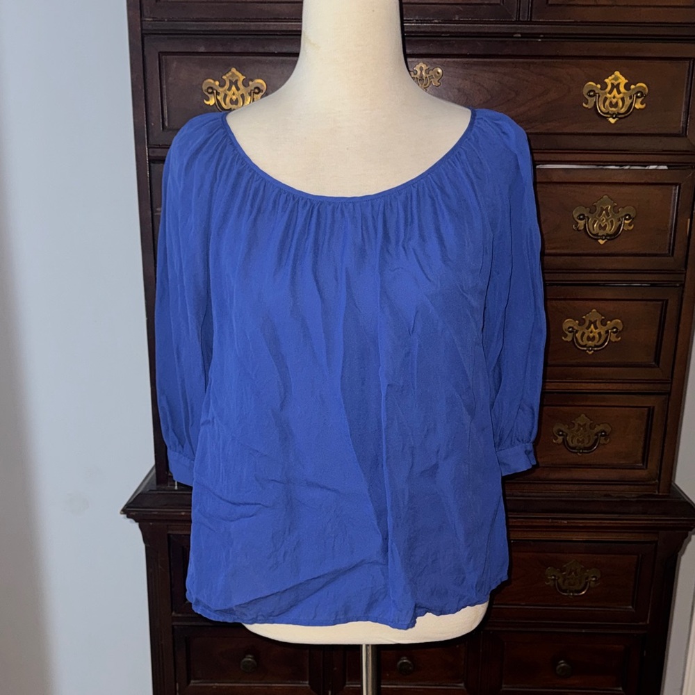 Joie Cobalt Scoop Neck Peasant Blouse